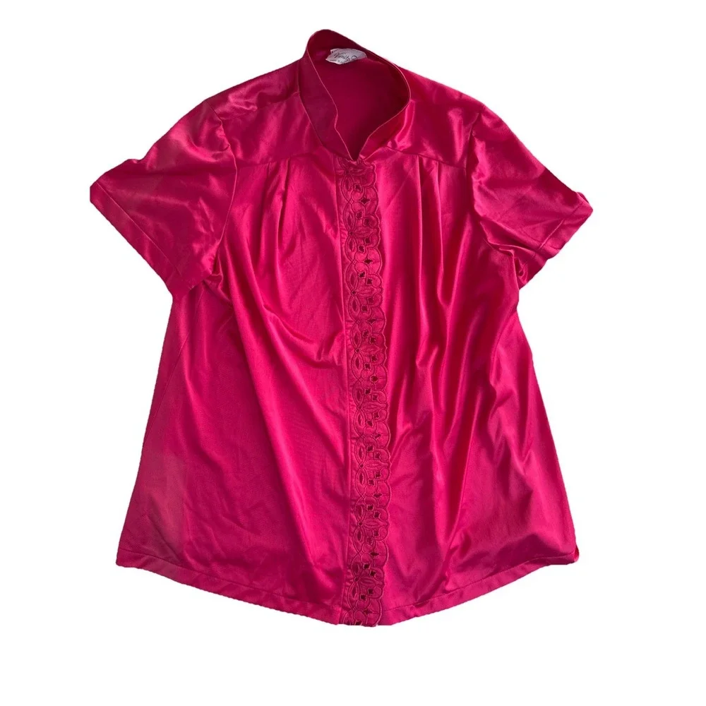 Vintage VANITY FAIR‎ Fuchsia Vibrant Red Hot Pink Lounge Set Pajamas Sz Small